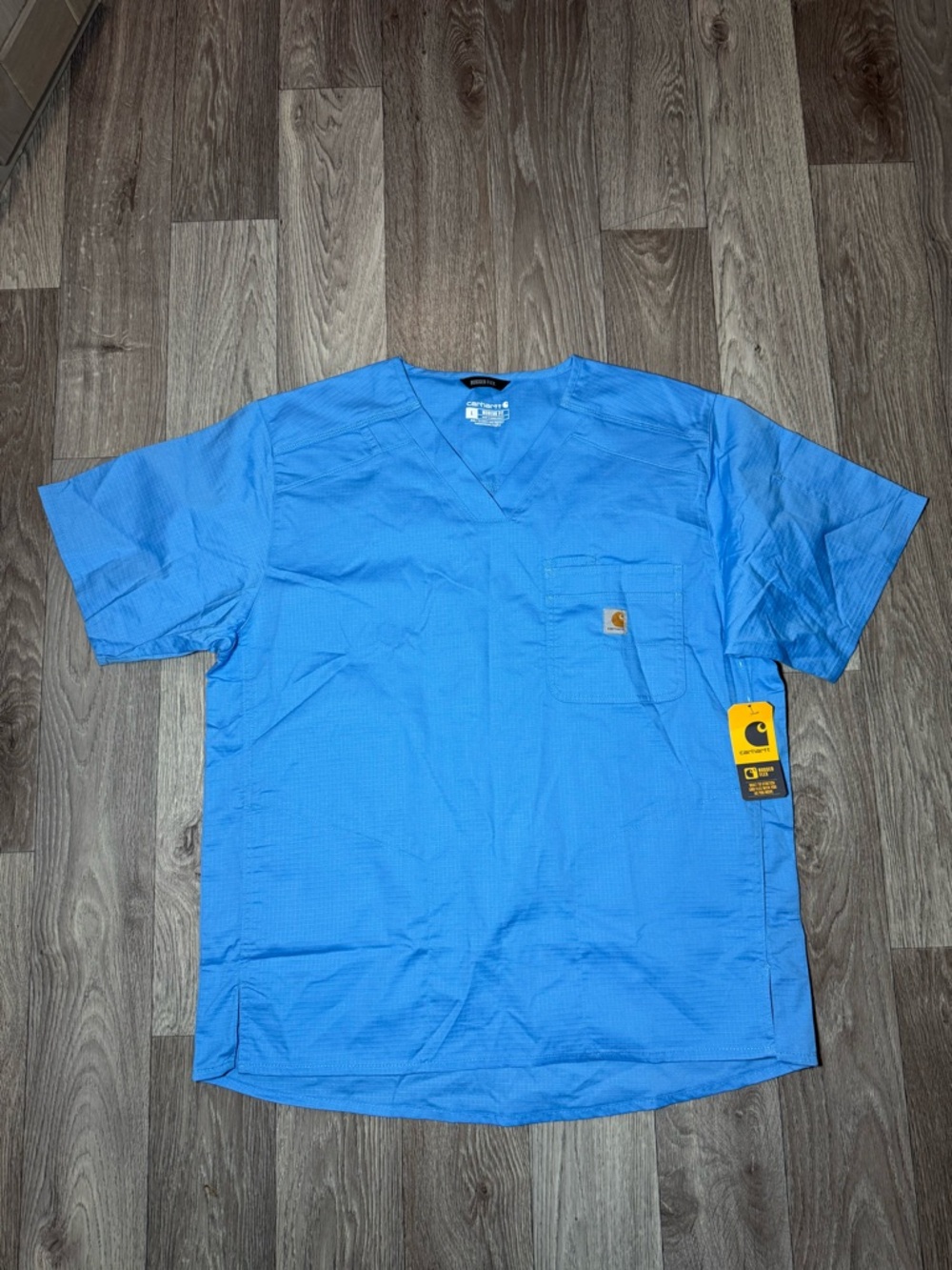 Carhartt Men's Ripstop Scrub Top Size Large Blue V-Neck Single Pocket NWT